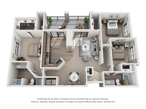 Floor plan for 3 beds, 2 baths, 1352 sqft